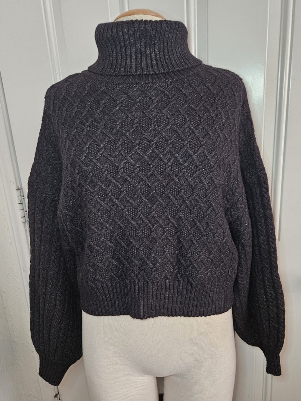 ZARA Black Cable Knit Turtleneck Sweater